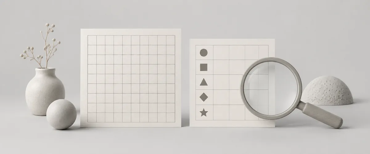Concept illustration of data cleanup using an empty table and a table containing different shapes